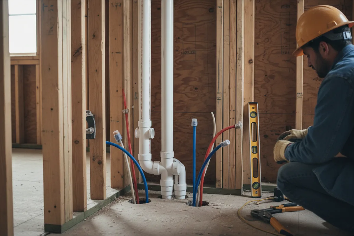 Drain and supply rough-in during Sump Pump Repair in Leland